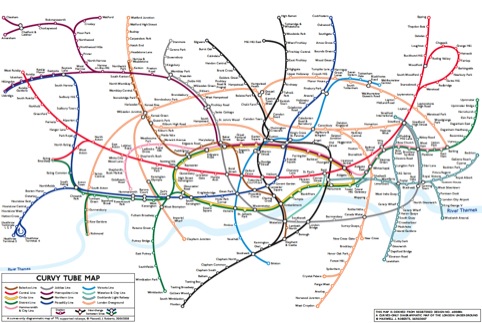 A tube map with curved lines by Dr Roberts