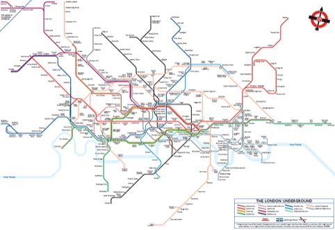 A tube map drawn to better resemble the geographical locations of Tube stops