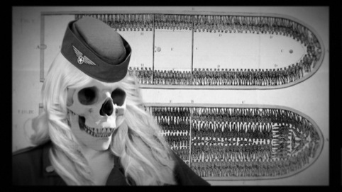 Skeletal air hostesses in the band's video