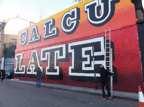 Ben Eine's 'Calculate' piece outside of the show. Photography by Carl Cashman.