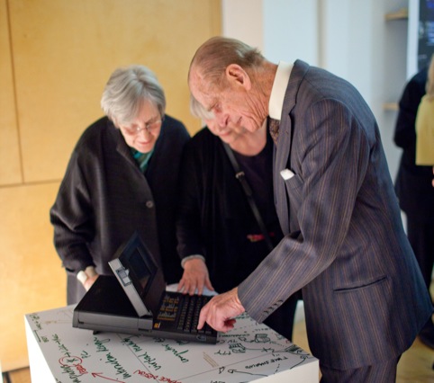 HRH PRince Philip looking at Grid Computer