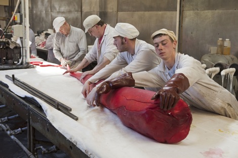 Teddy Gray's Confectionary Factory in Dudley making sticks of rock by Martin Parr