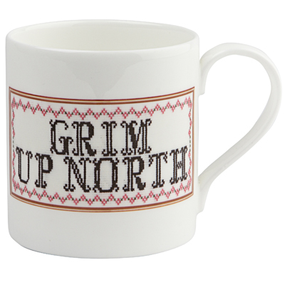 Andrew Tanner's Grim Up North mug, part of the Souvenirs Worth Giving range