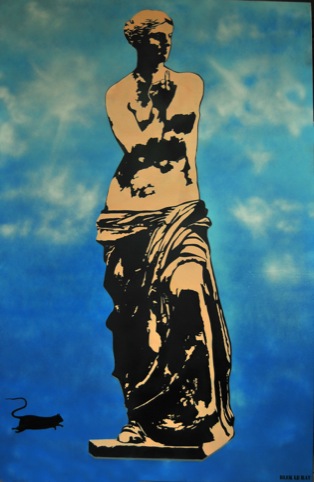 BLEK LE RAT, Death Of Macho. Stencil and spray on canvas, 195 x 130 cm 76.8 x 51.2 In.