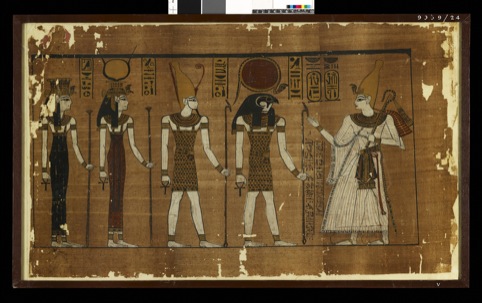 Ramses III offering to the gods of Heliopolis. Papyrus Harris I, 1184-1053 BC.