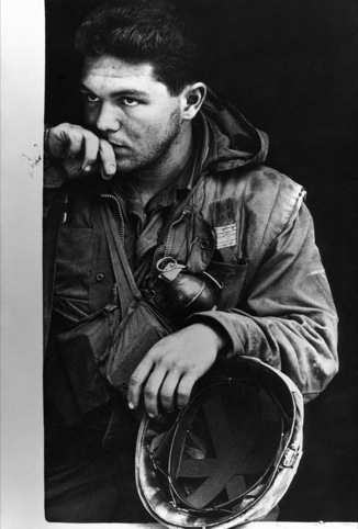 Portrait of thoughtful US Marine in Hue, Vietnam, 1968