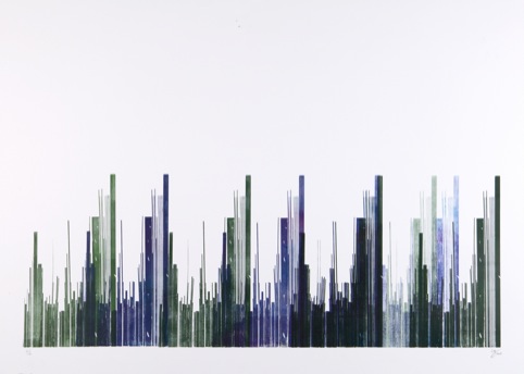 Cristian Zuzunaga, Rhythmic Skyline, Letterpress, 2006, courtesy the artist and EBandFlow