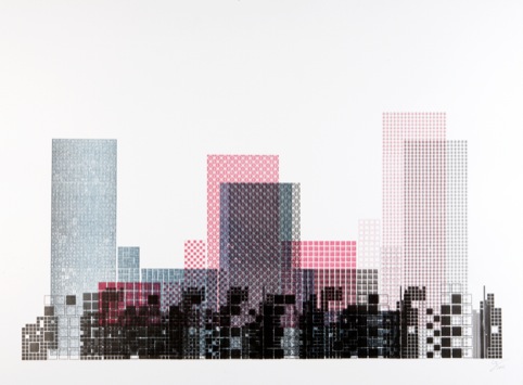 Cristian Zuzunaga, Skyline 2, Letterpress, 2006, courtesy the artist and EBandFlow