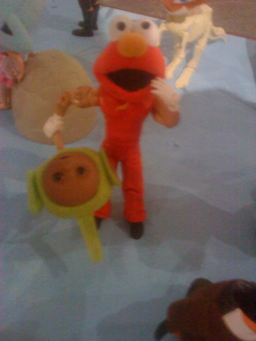 Part Elmo, part Teletubby on a Stick