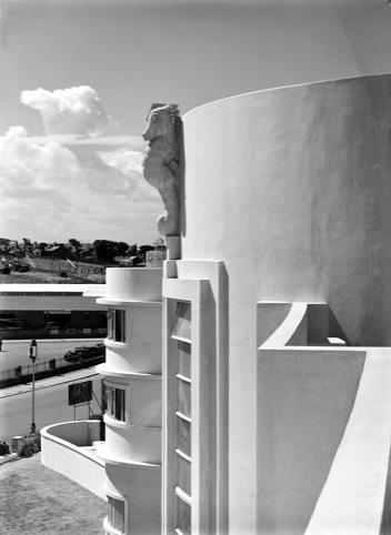 Midland Hotel, Morecambe, Lancashire: stone seahorse by Eric Gill above the entrance