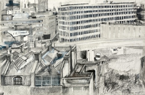 East London Line, pencil and chalk on paper