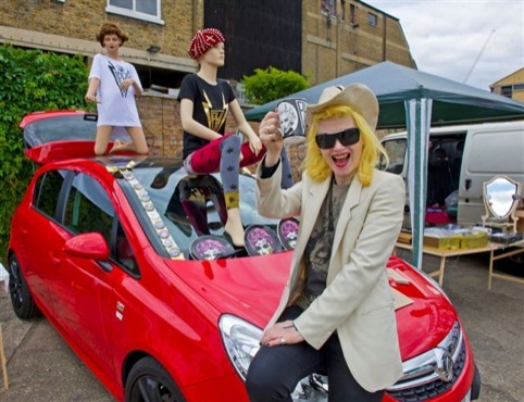 Pam Hogg sits on a Vauxhall