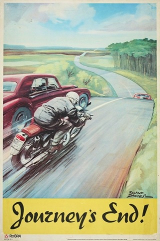 Journey's End poster published by RoSPA and printed by Loxley Brothers Sheffield - road safety by Roland Davies 1960s. The Royal Society for the Prevention of Accidents