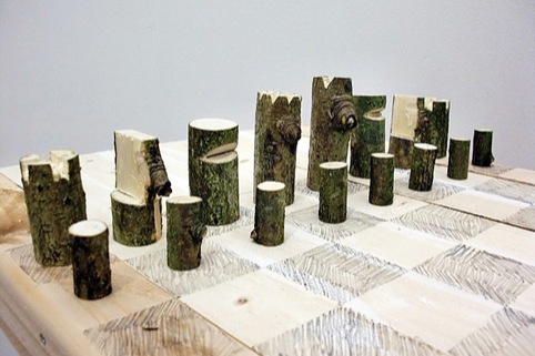 Log Chess Set, by Peter Marigold, 2011. Found wood