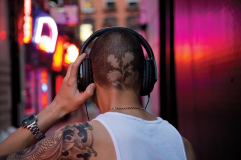 National Trust logo shaved into the back of a man's head