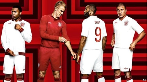 England shirts designed by Umbro with font by Paul Barnes