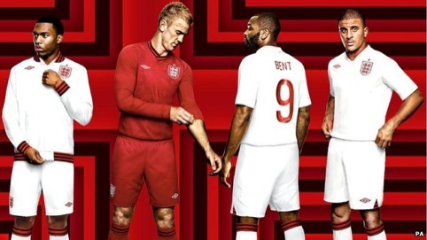 England shirts designed by Umbro with font by Paul Barnes