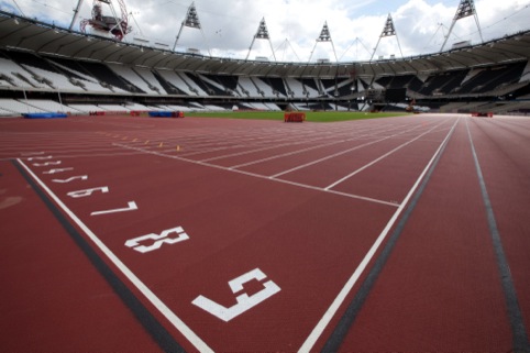 2012 typeface on the Olympic track