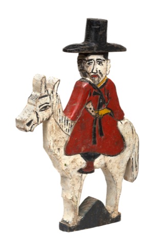 Triple-Faced Man Riding a Horse, painted on wood, late 19th/early 20th Century