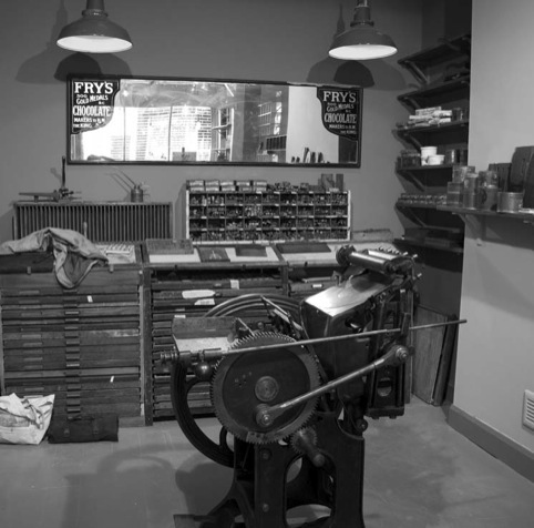 Unite Type's back room features three vintage letterpress machines