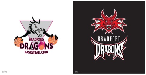 Bradford Dragons logo - before and after