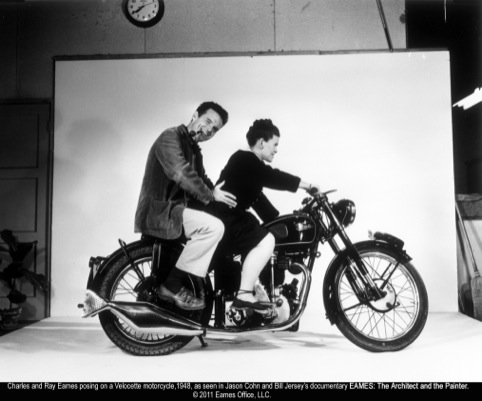 Eames on a motorcycle