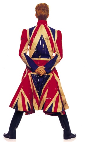 Original photography for the Earthling album cover. Union Jack coat designed by Alexander McQueen in collaboration with David Bowie 1997