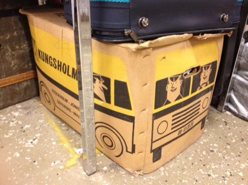 Bus Box from a flea market in Stockholm. The cut out handle makes the perfect drivers mirror.