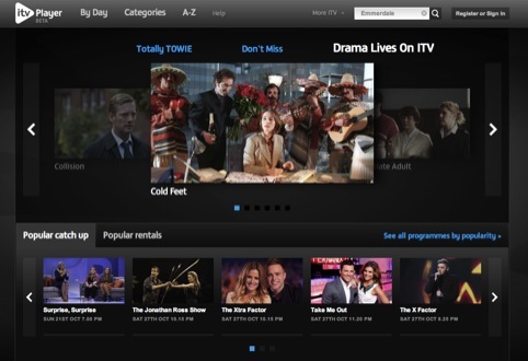 New ITV Player home page