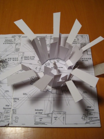 Sketch and model of explosion immersive experience at Birmingham Museum and Art Gallery 