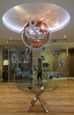 This sculpture features the company's ampersand identity