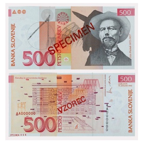 Miljenko Licul, Banknote for 500 tolars, Republic of Slovenia, 1992