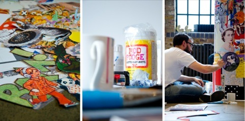 James Taylor creating the collage pillar box