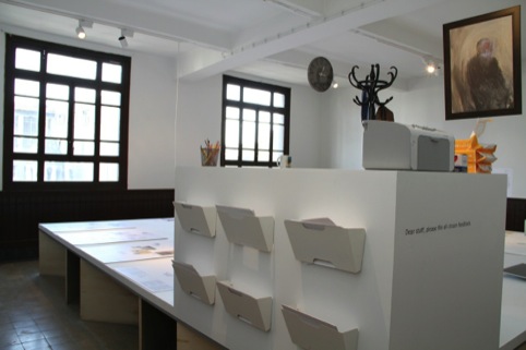 Brickstarter by Sitra: A satire of a local authority’s office, as it stands. A printer printed out letters from local citizens, which were duly filed away.