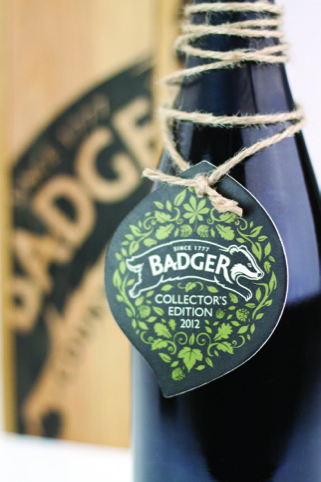 Badger ale bottle swing-tag close-up