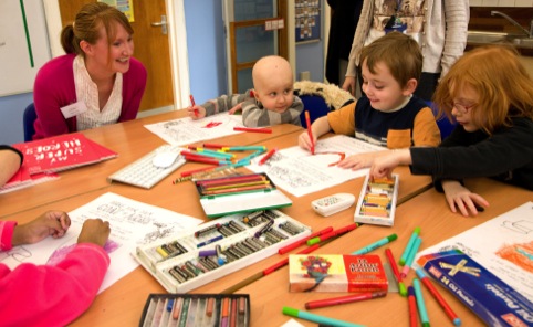 Children get to work on the book 