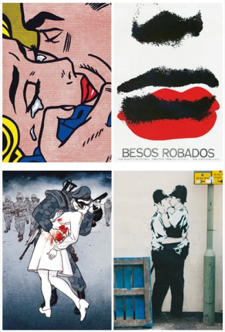 Spoofing the VJ Day scene, Banksy's policemen, and other kisses