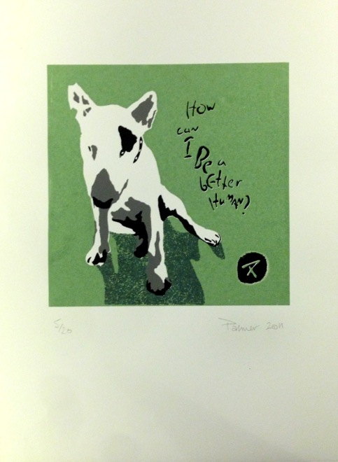 How Can I be a Better Human screen print. All others shown are original paintings in canvas