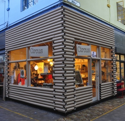 A 'cardboard log cabin' designed by Studio DB for Circus in Brixton Market