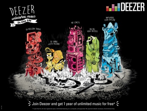 UK targeted content on Deezer using totemic symbols to represent Deezer mark