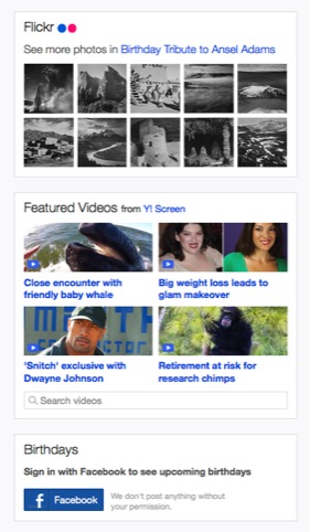 Flickr, video and Facebook apps