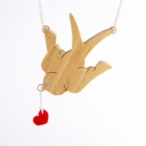 Swallow and Heart Necklace by I Am Acrylic