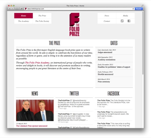 The Folio Prize website home page