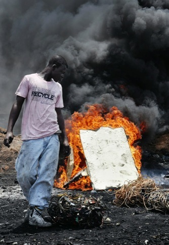 Burning copper wires to retrieve the precious metal 