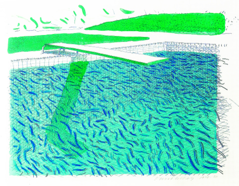 David Hockney Lithographic water made of Lines, Crayon, and a Blue wash Lithograph printed in colours, 1978-80.