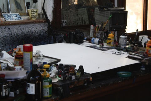 Shooting Ralph Steadman's desk for the homepage