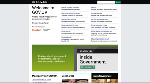 The Gov.uk homepage