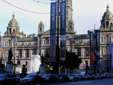 Glasgow City Council Chambers featuring the outgoing branding 