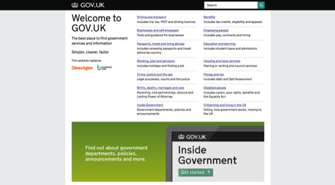 The Gov.uk homepage