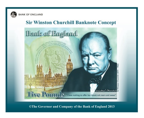 Concept design for the new £5, featuring Winston Churchill